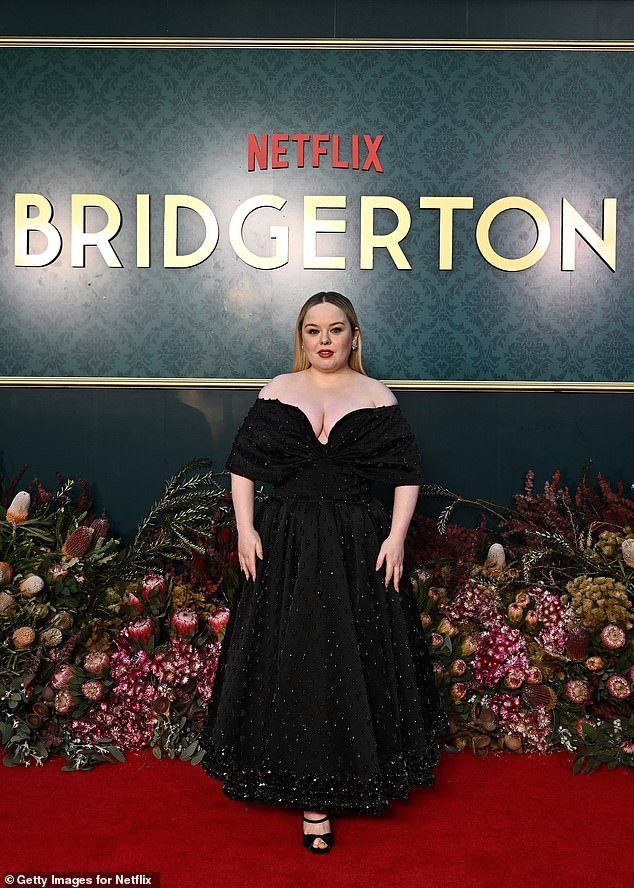 Nicola Coughlan made sure all eyes were on her as she walked the red carpet at the Australian launch of Bridgerton season three in Bowral, NSW on Sunday.  Pictured