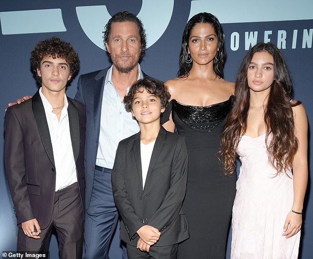 Matthew McConaughey's daughter Vida looks just like her beautiful mother Camila Alves;  Levi, Matthew, Livingston, Camila and Vida at the 2024 Mack, Jack & McConaughey Gala on ACL Live