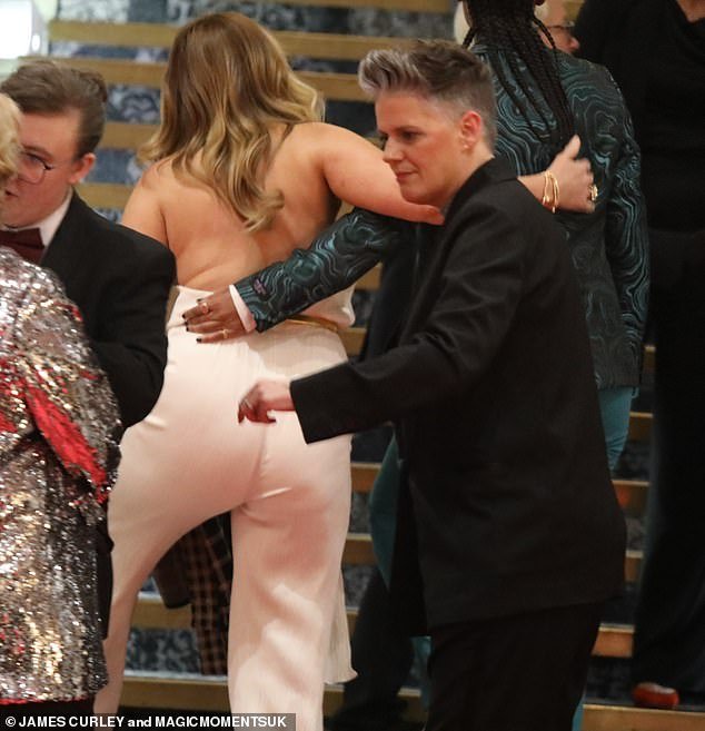 Claire Sweeney, 53, needed help as she walked up the stairs on Friday evening while enjoying a night out at The Diva Awards in London