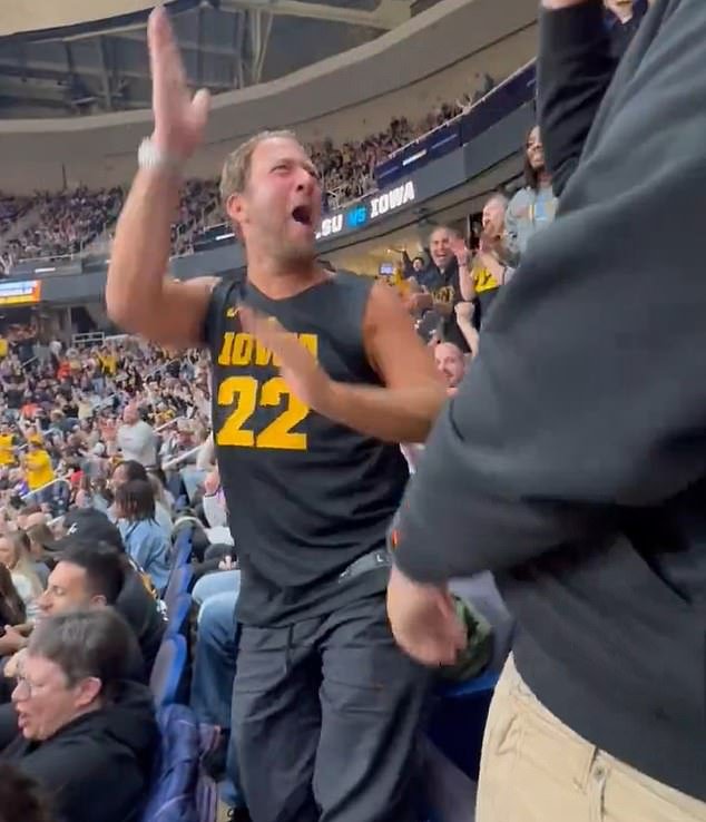 Dave Portnoy celebrated after watching Caitlin Clark hit another 3-pointer in Iowa's crunch clash with LSU