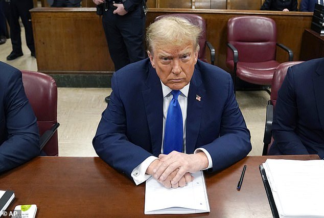 Ex-President Donald Trump awaits the start of Day 3 proceedings in Manhattan Criminal Court on April 18, 2024