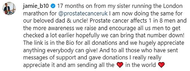 Writing on Instagram a year after his sister ran the marathon, he said in March: 