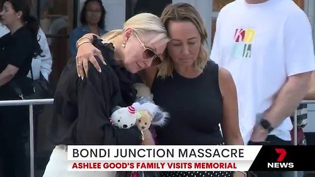 Her mother, who wore dark glasses and clutched teddies, was comforted by high-profile defamation lawyer Rebekah Giles, who was a close friend of Ashlee's and had been with her shortly before the stabbing (pictured)