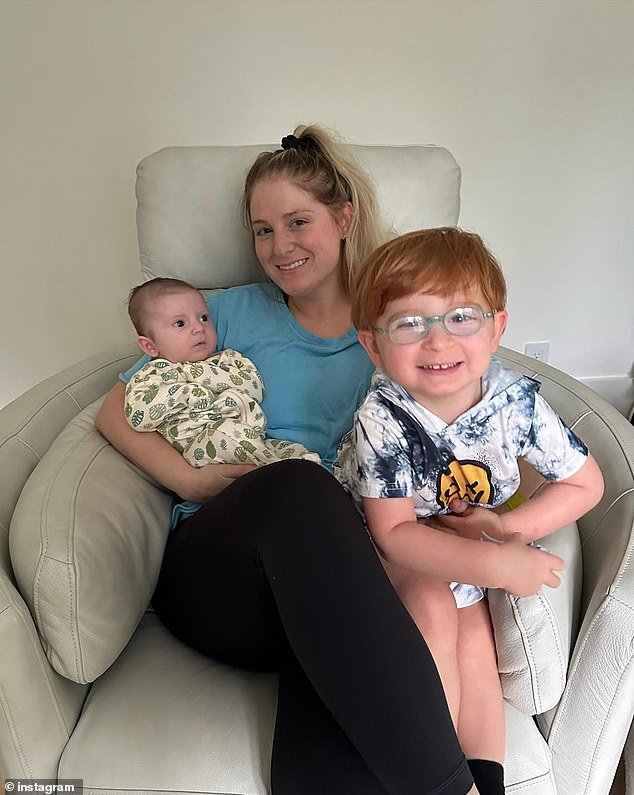 Former Australian Idol judge Meghan Trainor, 30, has revealed how her time Down Under inspired her son's name.  (Photo: Meghan with sons Riley and Barry)
