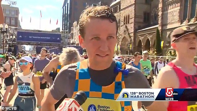 Patrick Clancy (pictured), the father of three children allegedly strangled by their mother, has paid an emotional tribute to them after they crossed the finish line of the Boston Marathon