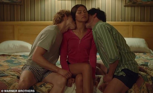 Zendaya's new film Challengers has found great success with film critics praising the film for its 'sexy romantic triangle';  Zendaya pictured with co-stars Mike Faist and Josh O'Connor
