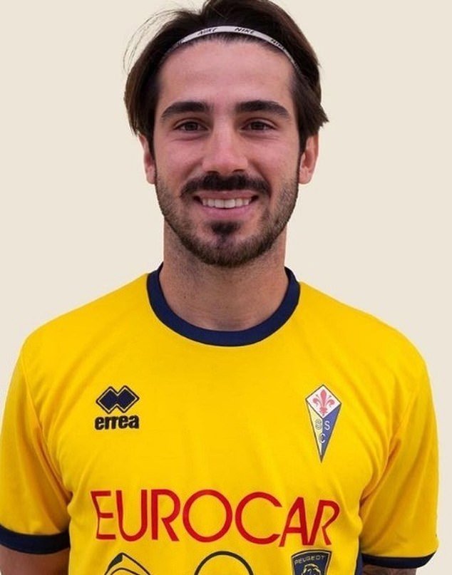 Castelfiorentino striker Mattia Giani (pictured) was rushed to hospital after clutching his chest and collapsing seconds after shooting at goal