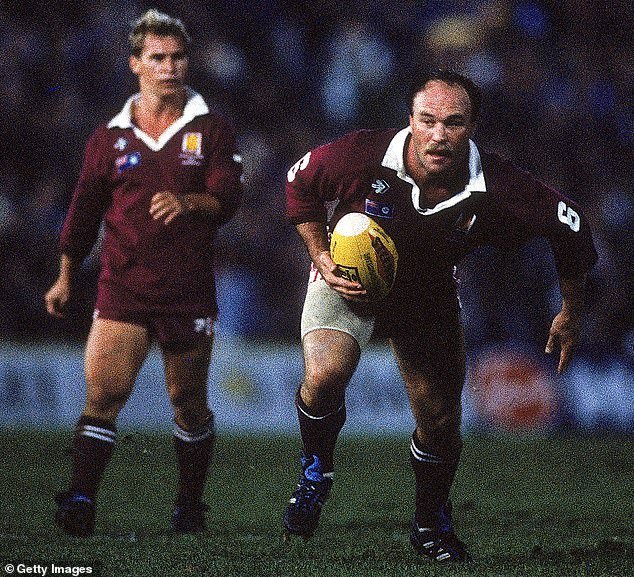 Lewis is suffering from the effects of a neurodegenerative condition known as chronic traumatic encephalopathy, or CTE (Wally Lewis pictured playing for Queensland in 1990)