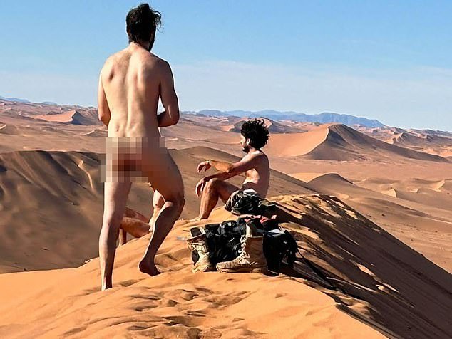 Three male tourists may be blacklisted from one of Nambia's parks after posing stark naked on the country's Big Daddy dune