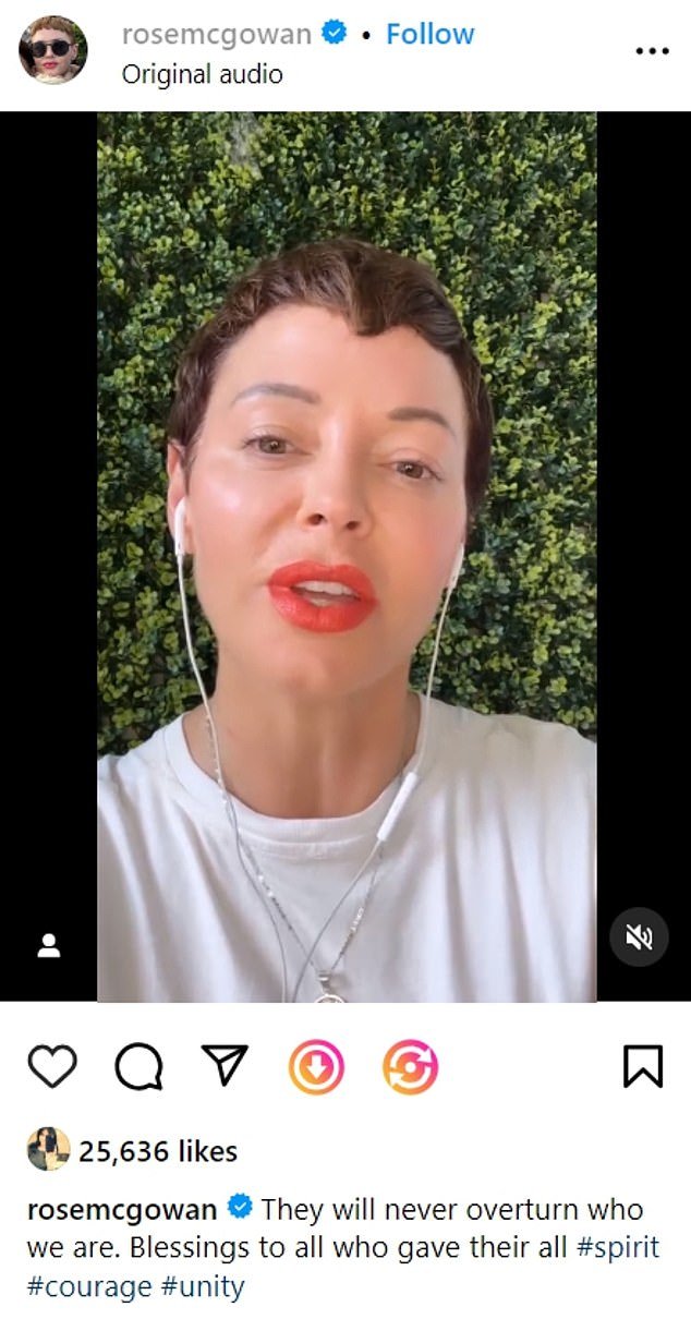 Rose McGowan, 50, offered words of encouragement to fellow rape survivors in a video posted to Instagram on Thursday following news that Harvey Weinstein's 2020 sex crimes conviction had been overturned