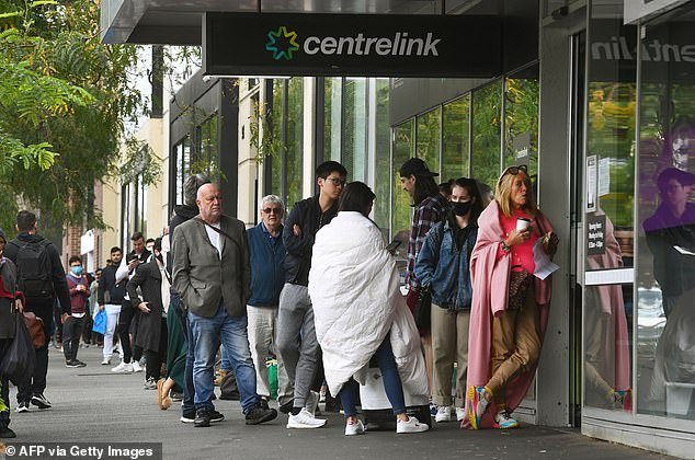 A woman whose mother died of cancer a year ago has criticized Centrelink for sending a letter asking her to pay a debt her mother said she owed.  People queue outside a Centrelink office in Melbourne