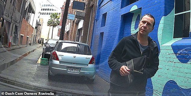 The outraged driver argued with the man (pictured) and demanded to know where the other car was, before forcing the pedestrian to give up the empty space