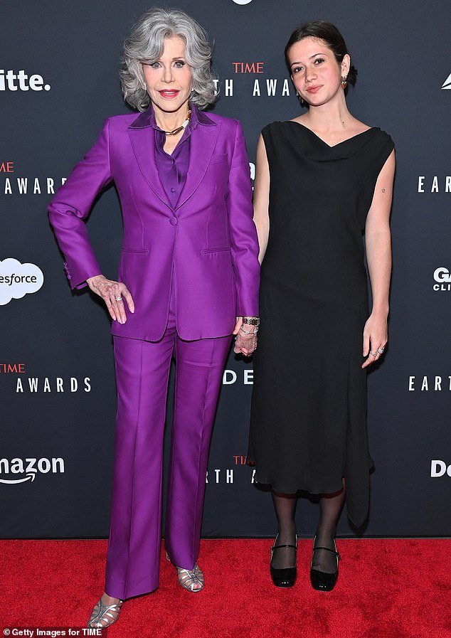 Jane Fonda, 86, beamed with happiness as she took her granddaughter Viva Vadim, 21, to the TIME Earth Awards Gala in New York on Wednesday