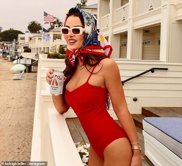 Keleigh Teller showed off her fantastic figure this week.  The wife of Top Gun: Maverick actor Miles Teller looked sensational in a red firefighter bikini that made her look ready for a Baywatch rerun