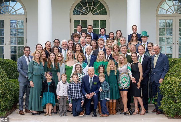 Many members of the Kennedy clan joined President Joe Biden at the White House for St. Patrick's Day on Sunday — and spread the above photo on social media