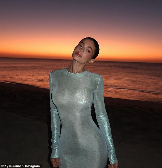 Kylie Jenner was the epitome of glamor as she took in the sunset during an evening on the beach