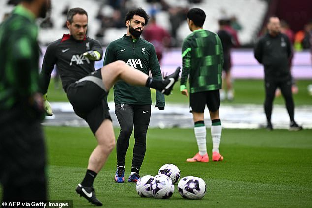 Mohamed Salah cut a somber figure during Liverpool's warm-up ahead of kick-off against West Ham