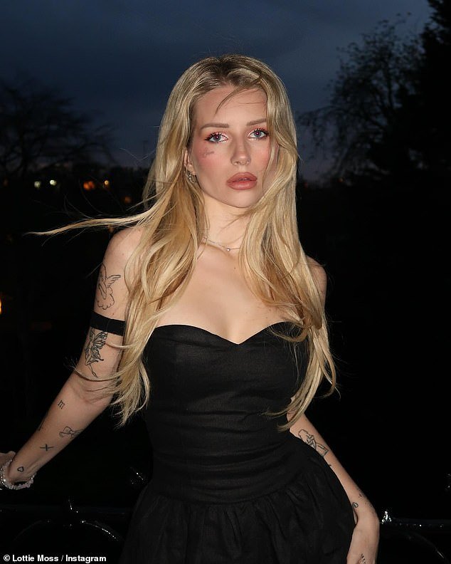 Lottie Moss looked fantastic as she showed off her inked physique ahead of her night out at London's Chiltern Firehouse in a post shared to Instagram on Monday