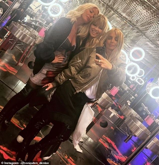 Louise Redknapp (far right), Denise van Outen (far left) and Kate Thornton (centre) enjoyed a wild night out together as they hit the streets of Soho on Friday in a slew of Instagram photos