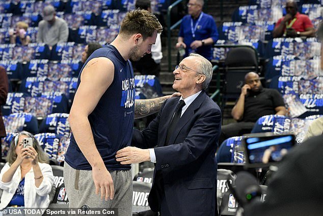 Luka Doncic enjoyed a reunion with Real Madrid president Florentino Perez on Friday evening