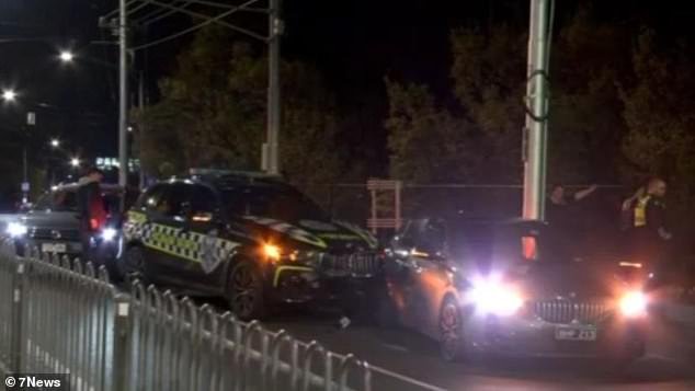 An hour-long police chase ended when officers rammed the suspected stolen car