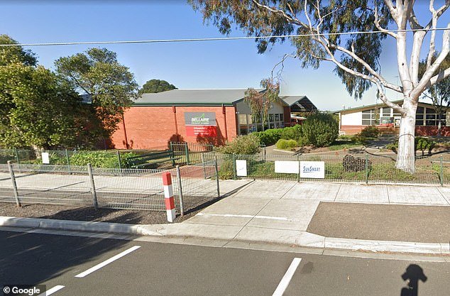 Belinda Van Steeg, 45, said the creep offered her son $1000 and demanded he get into the white car at Bellaire Primary School (pictured) on Cuthbert Ave in Geelong, Victoria, on Tuesday.