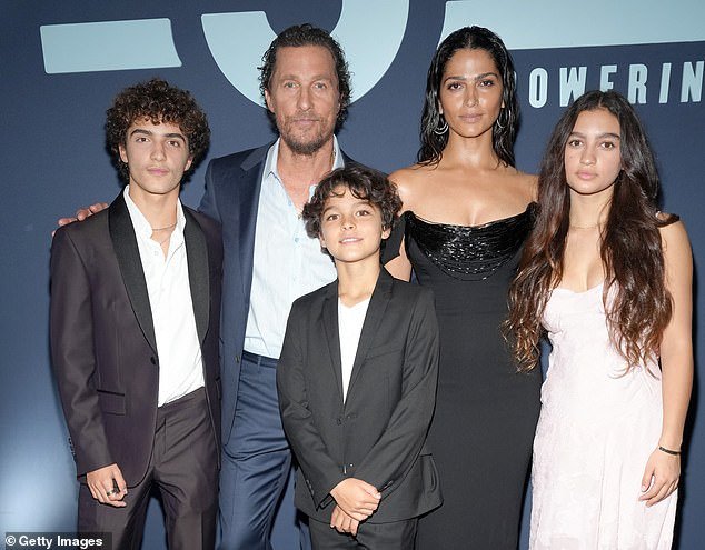 Matthew McConaughey, 54, his wife Camila Alves, 41, were with their three children Levi, 15, Vida, 14, and Livingston, 11, on the red carpet Thursday at a fundraising gala for his nonprofit Mack, Jack & McConaughey at ACL Live in Austin, Texas.
