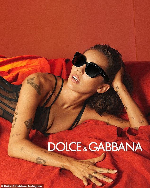 Miley Cyrus Wore a Pair of Chunky Black Shades and Matching Sheer Lingerie in New Photos from Her Dolce & Gabbana Eyewear Campaign