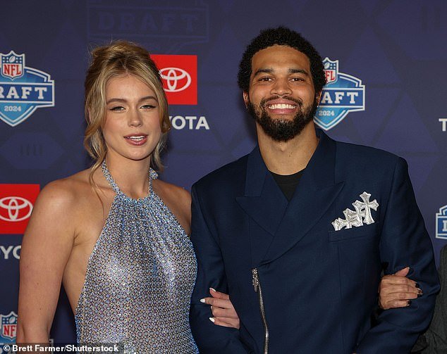 Caleb Williams and new girlfriend Alina Thyregod on the red carpet at the NFL Draft in Detroit