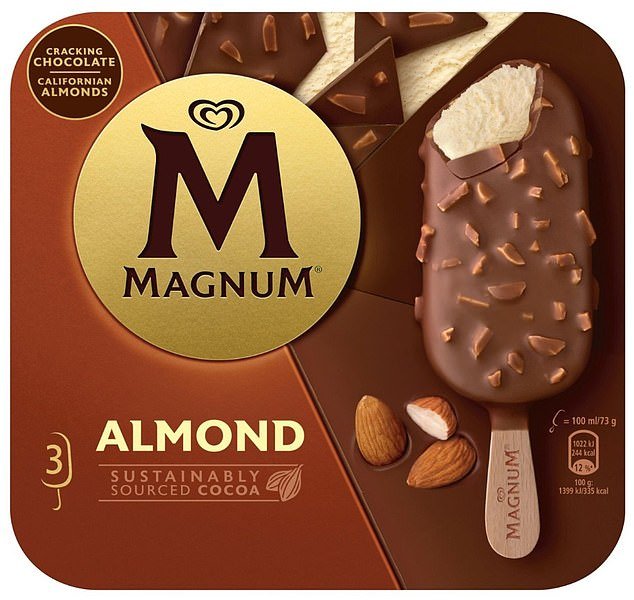 The Magnum Almond Ice Creams are usually sold at Tesco and Sainsbury's for £3.25 for a box of three