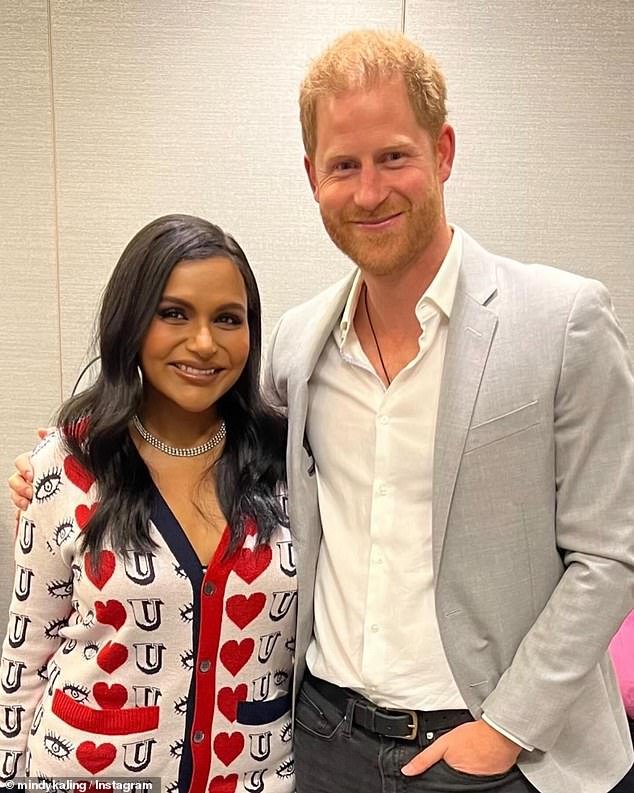 Last week, comedian, writer and actress Mindy posted a photo to her Instagram account of herself with Prince Harry after they met at a life coaching event in San Francisco