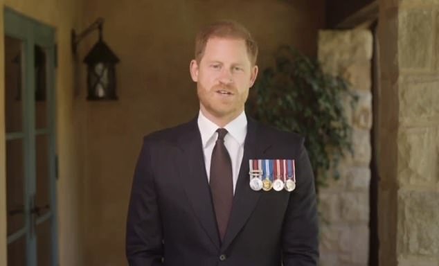 Prince Harry wore a series of medals to present a US combat medic with the Soldier of the Year award via video message