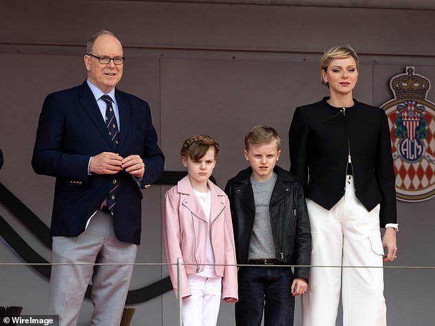 The royal couple were photographed with their twin children, Princess Gabriella and Prince Jacques, at the 2024 E-Prix taking place today at the Circuit de Monaco in Monte-Carlo