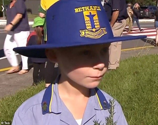 A Queensland schoolboy (pictured) said he didn't take part in the Anzac parade in honor of his veteran great-grandfather, but 'because my parents made me do it'