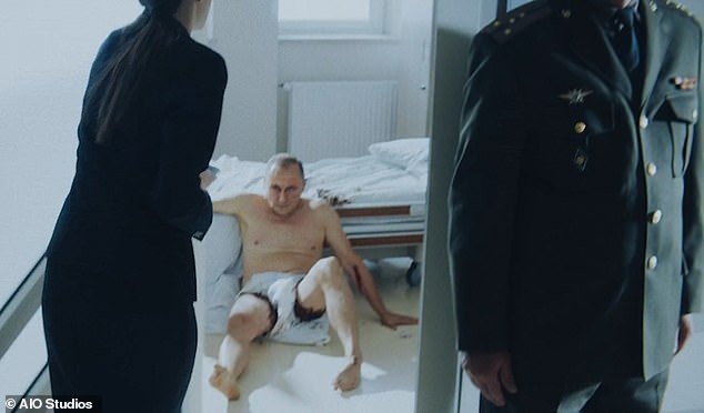 The film's AI-rendered version of Putin, who has been given a British accent, can be seen soiling a diaper within seconds of the trailer starting