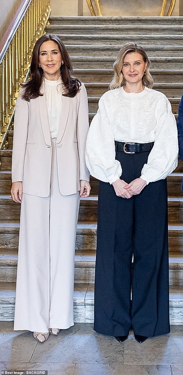 Queen Mary of Denmark (left) met the Ukrainian First Lady, Olena Zelenska (right), in Copenhagen yesterday