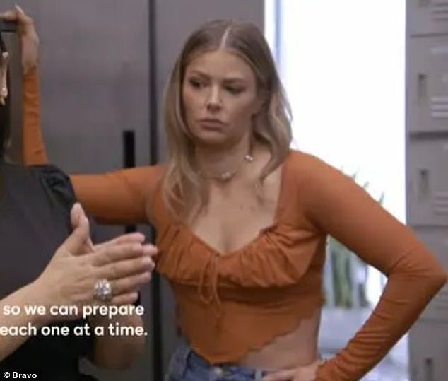 Ariana is pictured on Vanderpump Rules wearing the blouse in question, which has a trendy serrated hemline that curves upward to show off her toned midriff