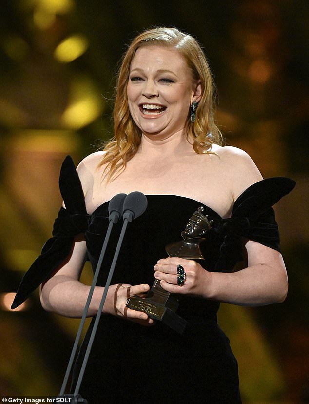 It comes a week after Sarah won the Olivier Award for Best Actress for her one-woman portrayal of Oscar Wilde's The Picture of Dorian Gray.  (Pictured after winning the prize)