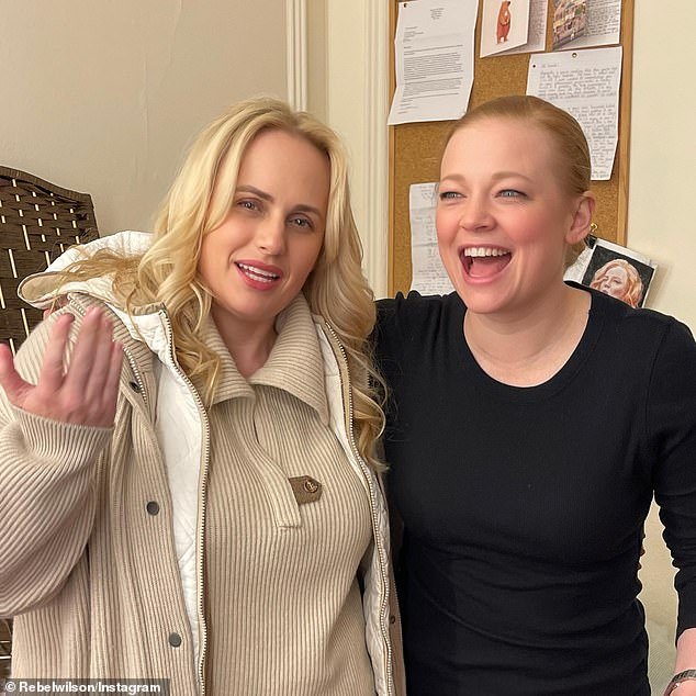 Rebel Wilson, 44, (left) was thrilled to reunite with Sarah Snook, 36, (right) on Tuesday after the success of Snook's new stage adaptation of The Picture of Dorian Gray, which played in London's West End.