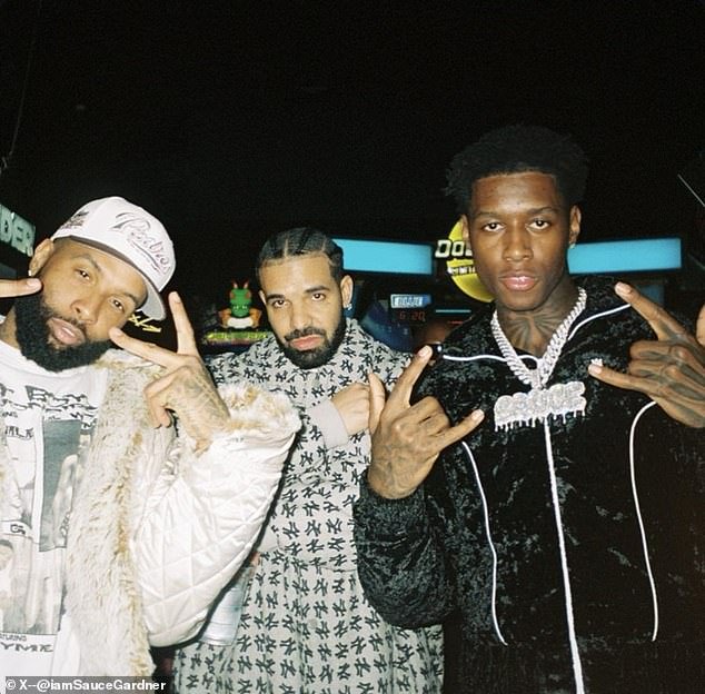 Sauce Gardner posted a photo next to Drake and Odell Beckham Jr.  on his X account