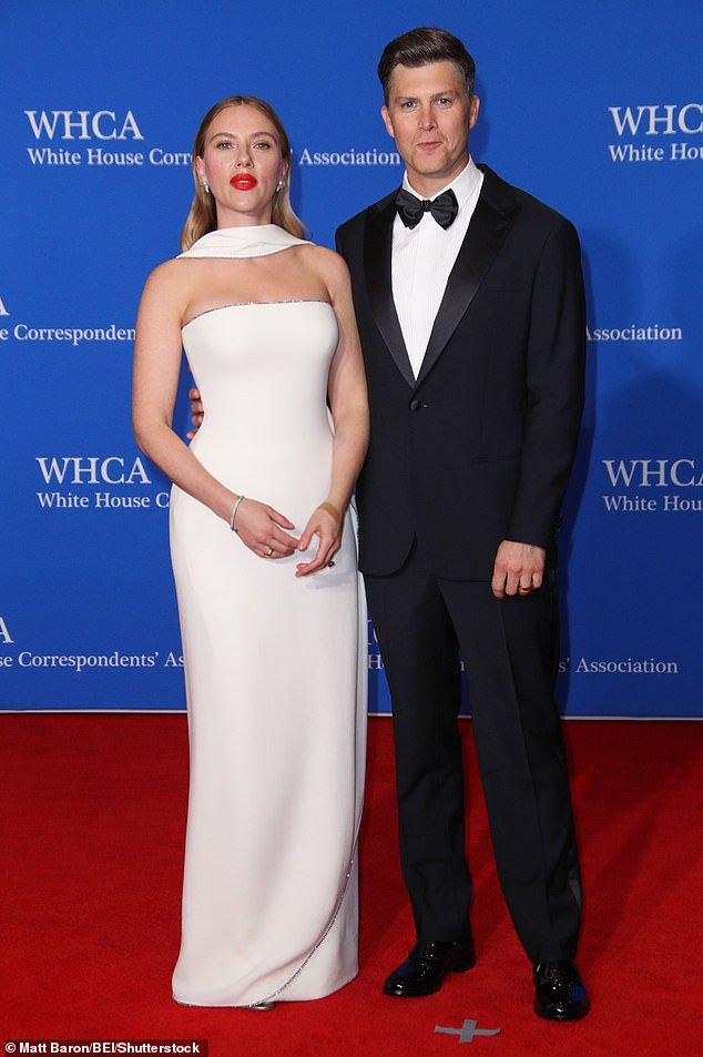 Scarlett Johansson looked every bit the glamorous movie star as she supported her husband Colin Jost at the White House Correspondents' Dinner on Saturday