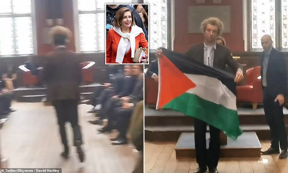 Former House Speaker Nancy Pelosi's speech at Britain's Oxford Union was interrupted by some pro-Palestinian protesters, days after she said such protests have a 