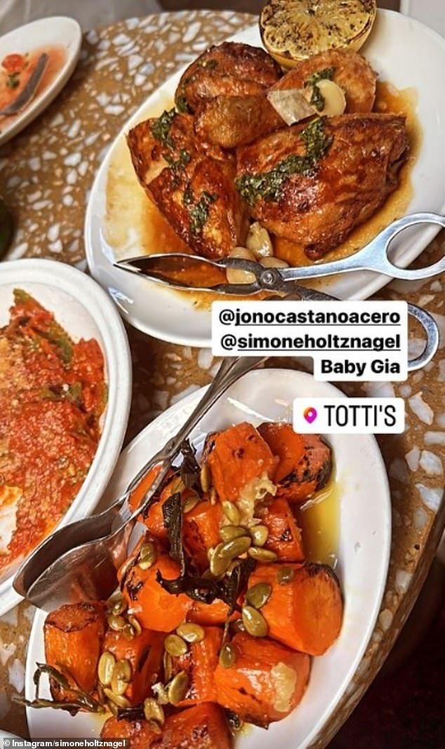 She also shared a photo of her order of delicious food, and indicated that new father Jono was also coming along