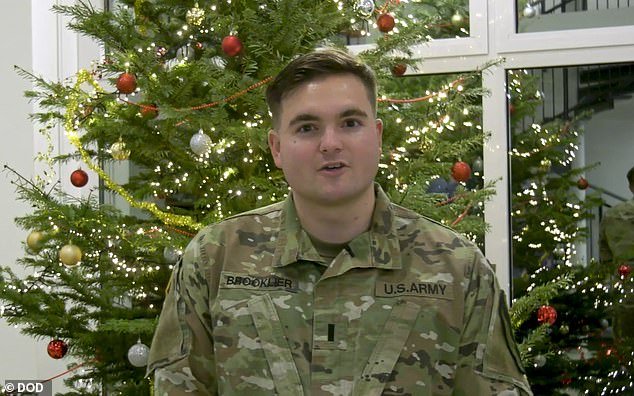 Brooklier joined the Army as a transportation corps officer and left as a logistics officer.  In 2018, he was commissioned through the Reserve Officers' Training Corps program at Washington State University.  (photo: Brooklier in a 2021 Christmas video)