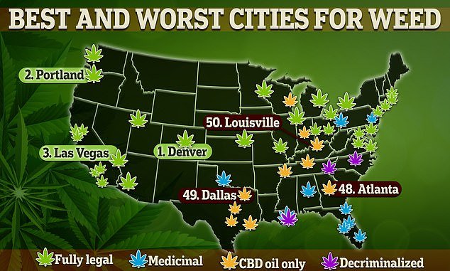 The Daily Mail map shows where marijuana dispensaries are most