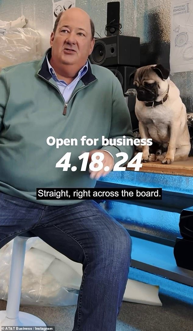 The ad was about AT&T's Next Level Network program, which aims to help small businesses climb the ropes;  Brian Baumgartner is seen here