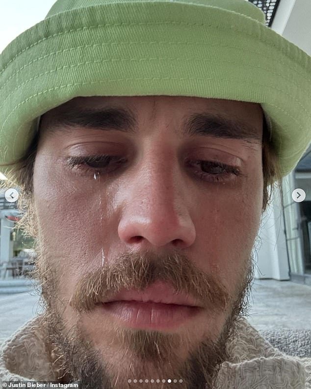 Justin Bieber became concerned after he posted a number of selfies of himself in tears on Sunday