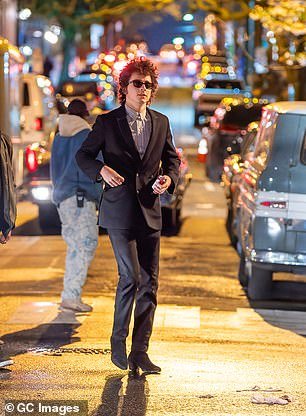 Timothee Chalamet was spotted in character again while filming his Bob Dylan biopic A Complete Unknown