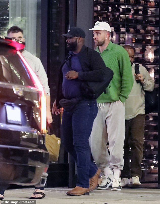 Travis (R) and Jason Kelce were spotted heading out to dinner in Los Angeles this week
