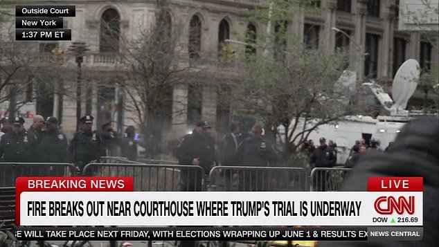 A man set himself on fire outside Donald Trump's trial in horrific scenes.